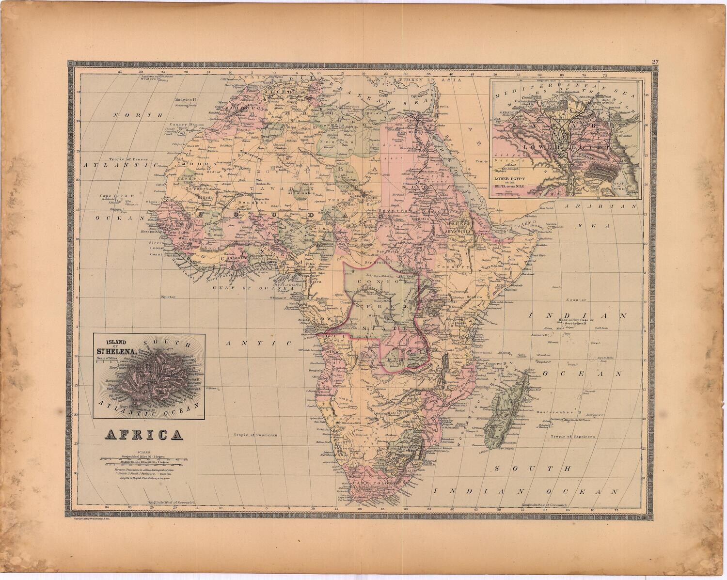 1886 Map of Africa by Bradley's in Lithography