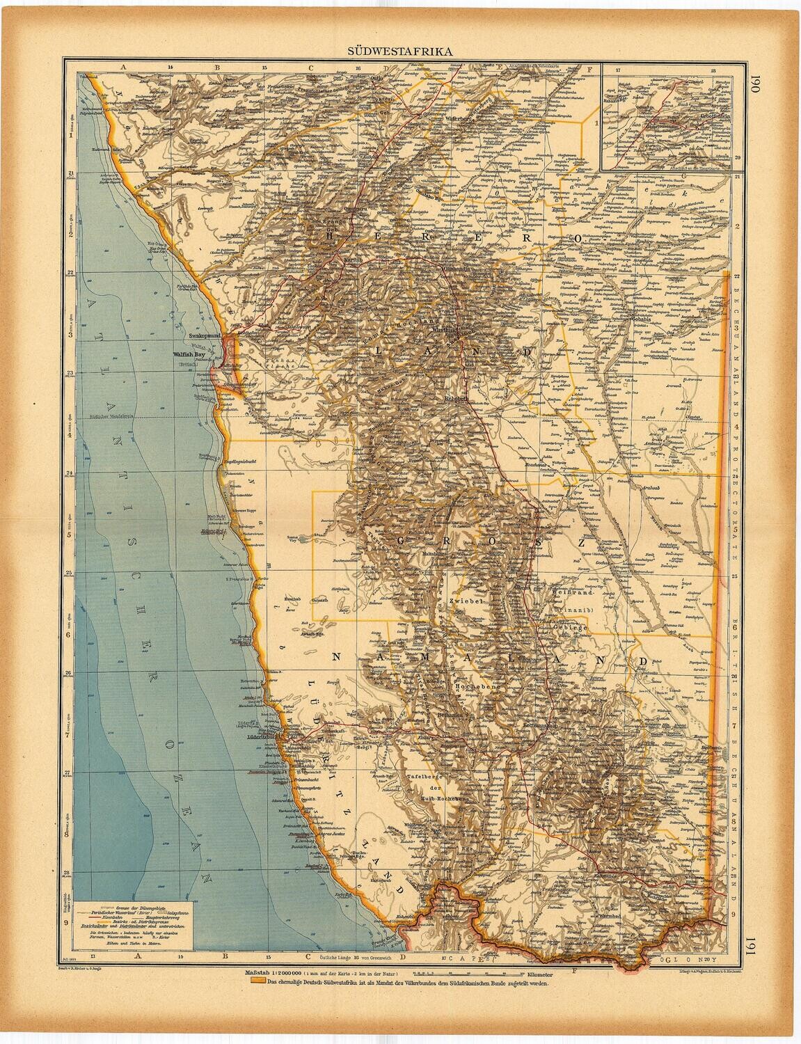 1923 South West Africa by Stieler in Chromolithography in German