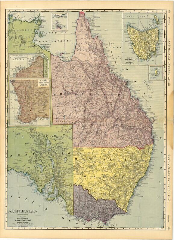 1892 Map of Australia by Rand McNally in Color Lithography