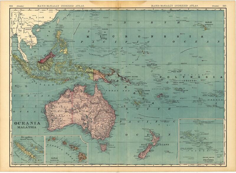 1892 Map of Oceanica by Rand McNally in Color Lithography