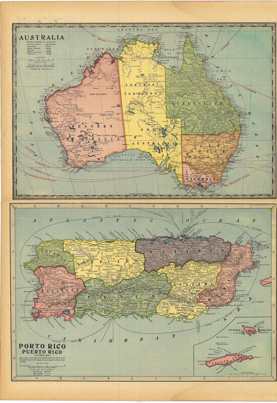 1903 (1899)  Map of Porto Rico and Australia by Martin Miller Co.