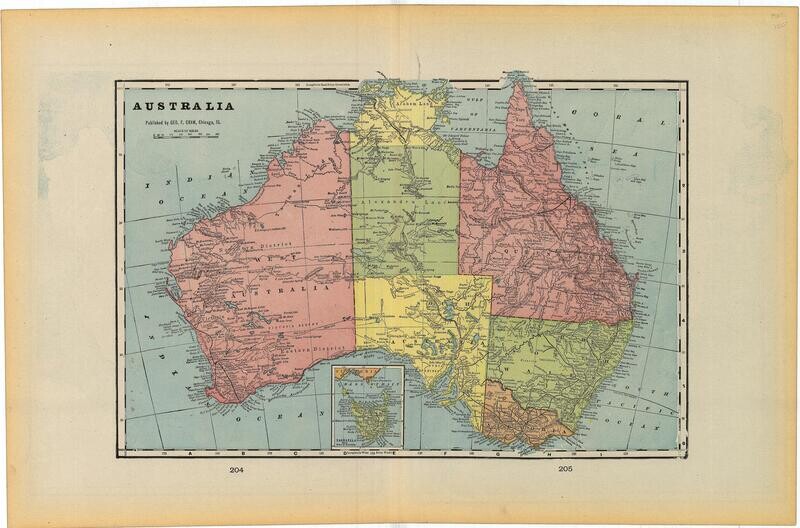 1901 Map of Australia by Geo.Cram in Color Lithography