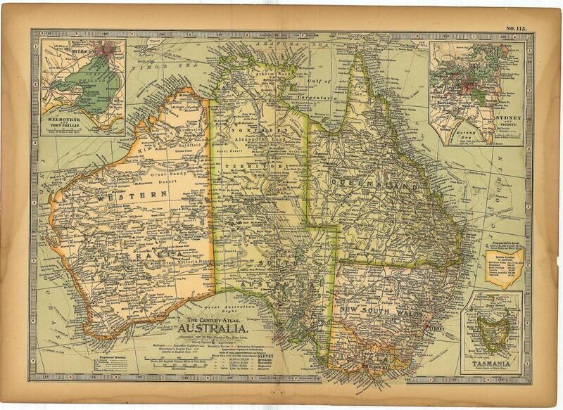 1897 Map of Australia by the Century Publishing Company in Color Lithography