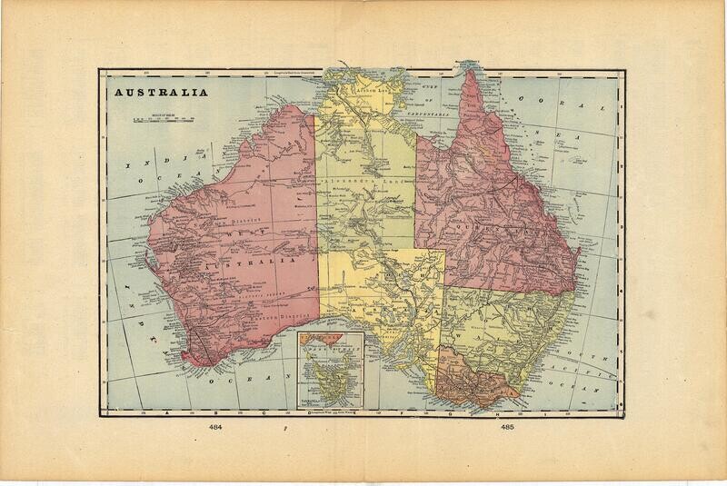 1908 Map of Australia by Geo.Cram in Color Lithography