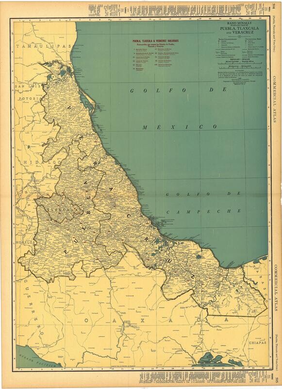 1925 Rand McNally Map of Puebla Tlaxcala and Veracruz Mexico