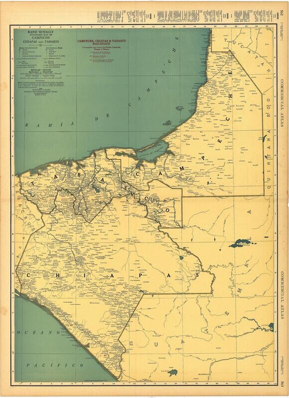 1925 Rand McNally Map of Campeche Chiapas and Tabasco Mexico