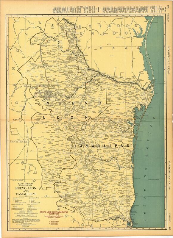 1925 Rand McNally Map of Nuevo Leon Tamaulapis Mexico