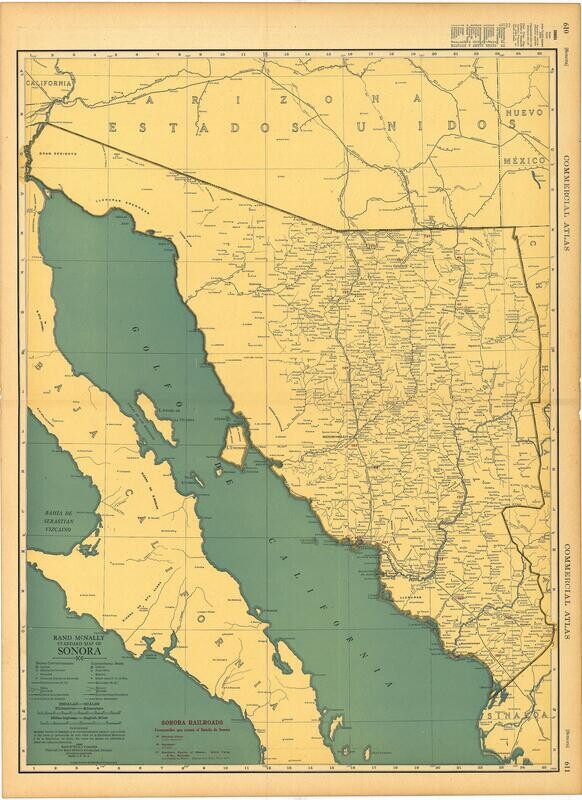 1925 Rand McNally Map of Sonora Mexico