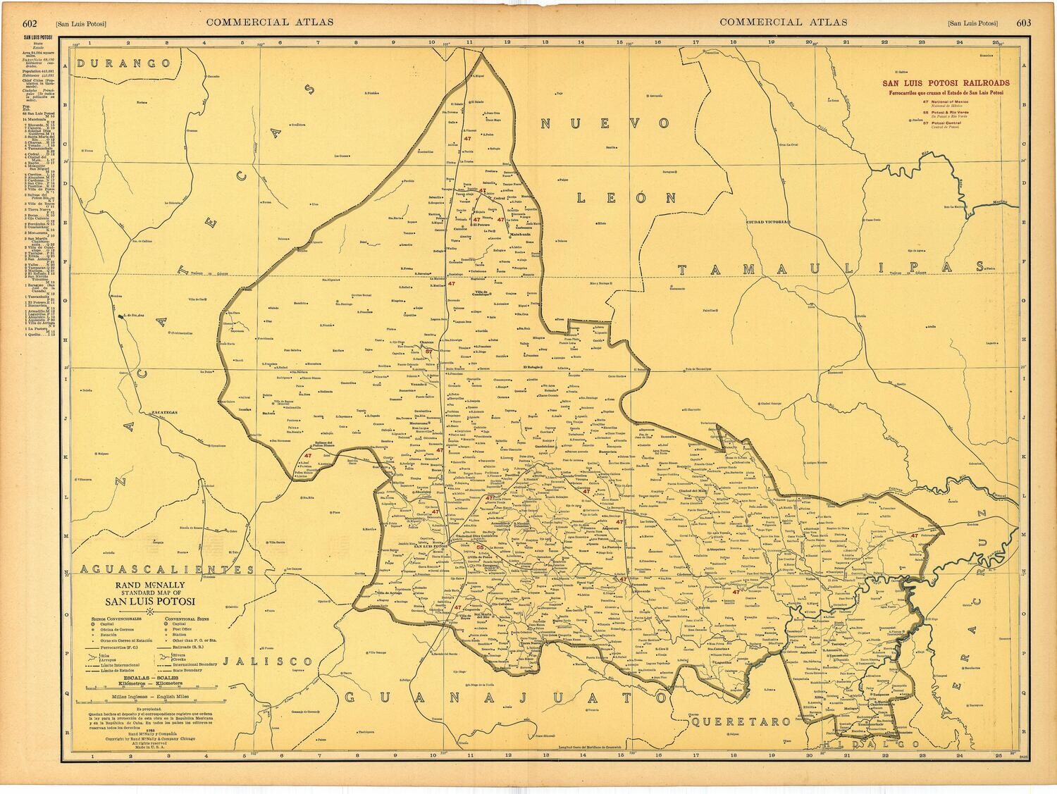 1925 Rand McNally Map of San Luis Potosi Mexico