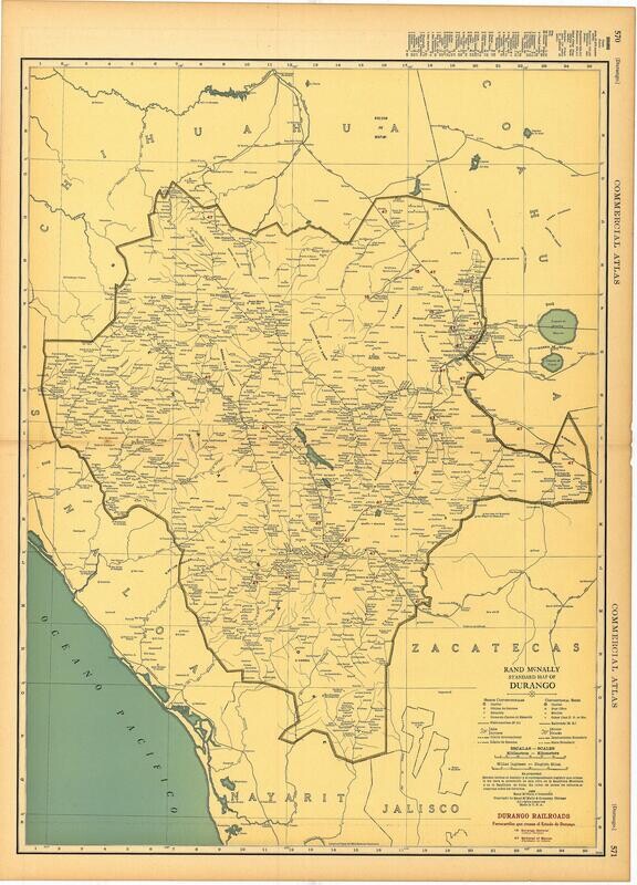 1925 Rand McNally Map of Durango Mexico