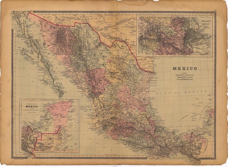 1886 Map of  Mexico  by Bradley's