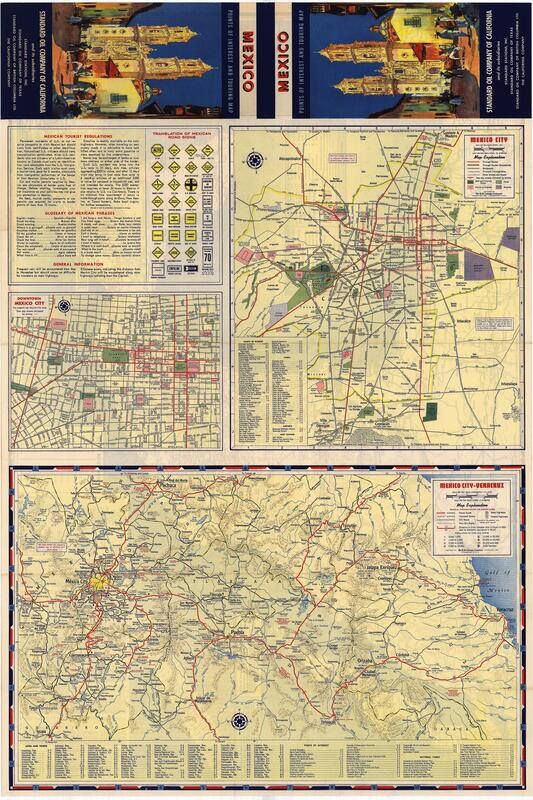 1953 Gas Station Map of Mexico Standard Oil Co.