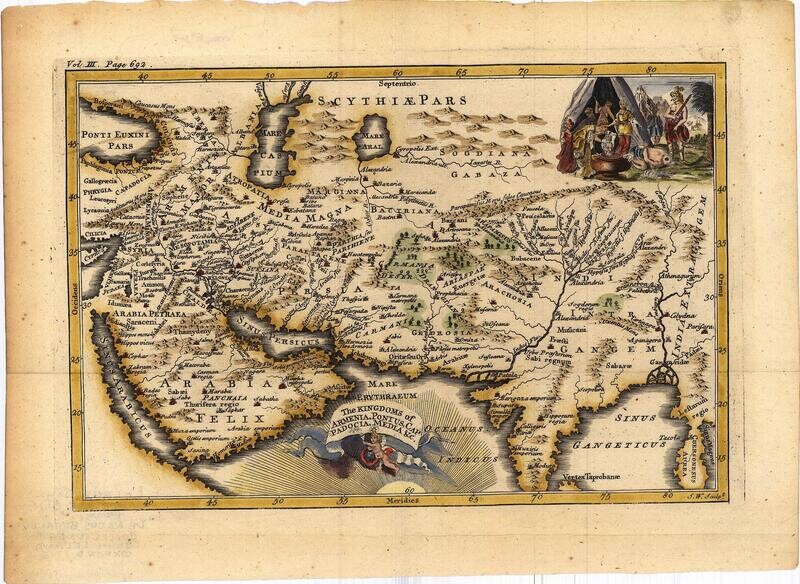 1760 Map of Armenia, Arabia, Persia, Scythiaand Asia From the Best Authorities w/ Hand Color