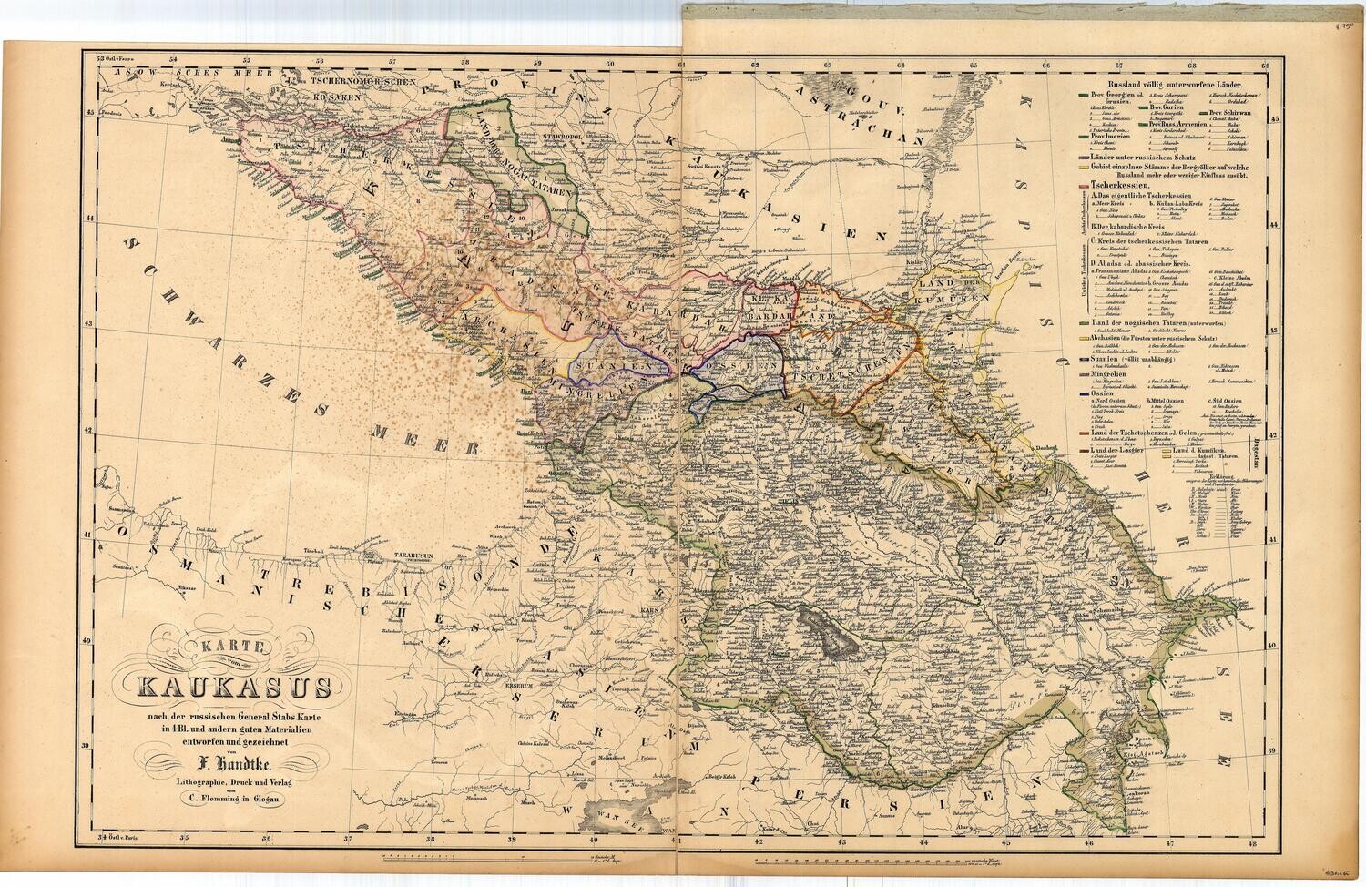 1845 Karte vom Kaukasus by Fleming in Steel w/ OHC