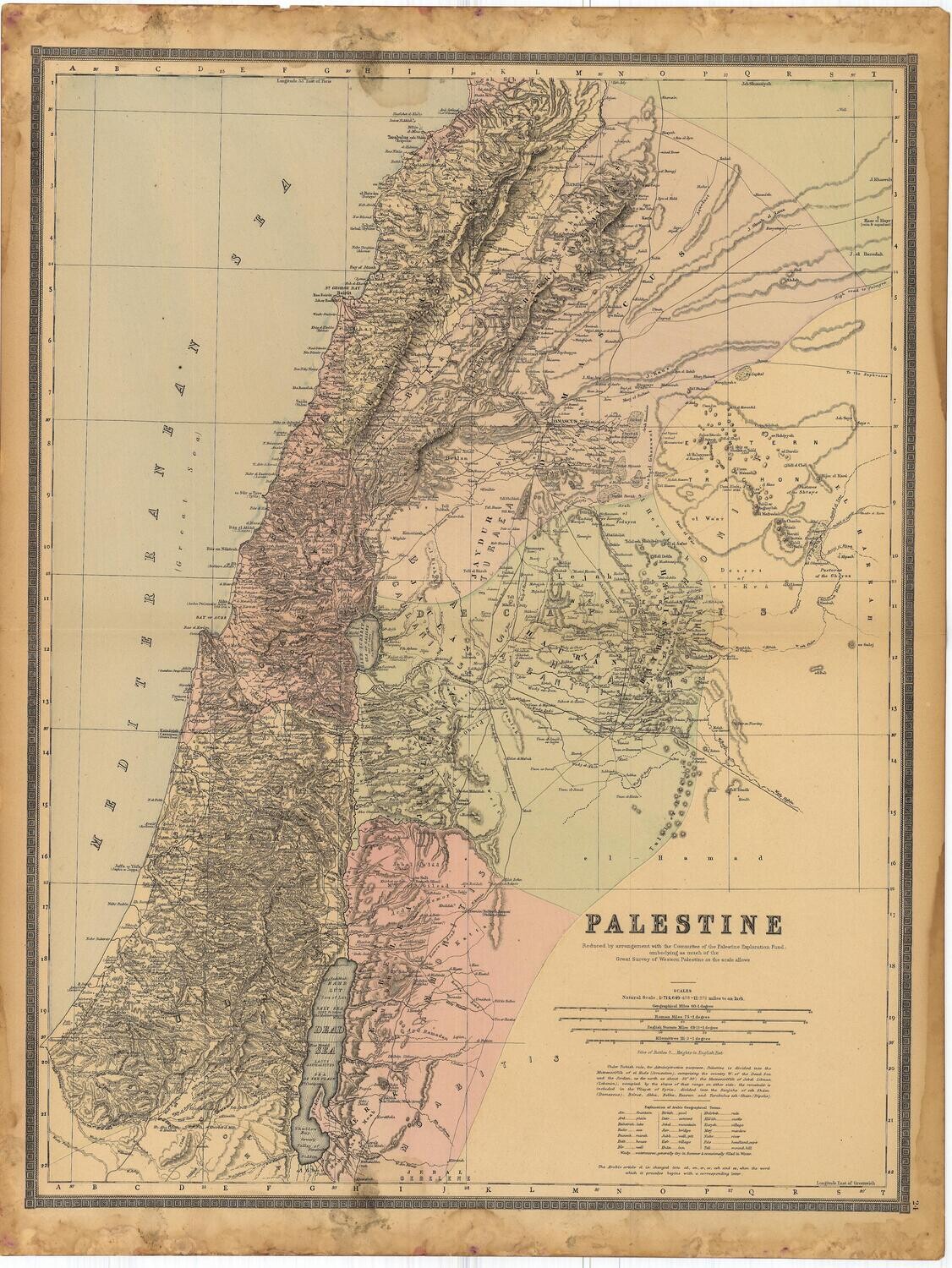 1886 Map of Palestine by Bradley's in Lithography