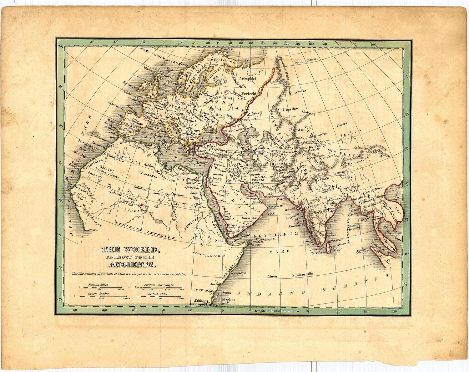1846 World as Known to the Ancients by Bradford in Steel w/OHC