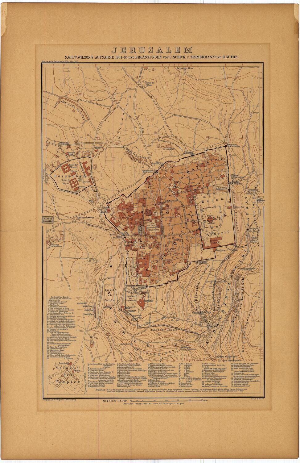 1875 Map of Jerusalem by Wagner