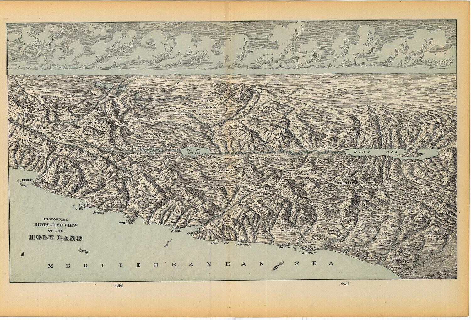 1911 Map of the Holy Land by Geo.Cram in Color Lithography