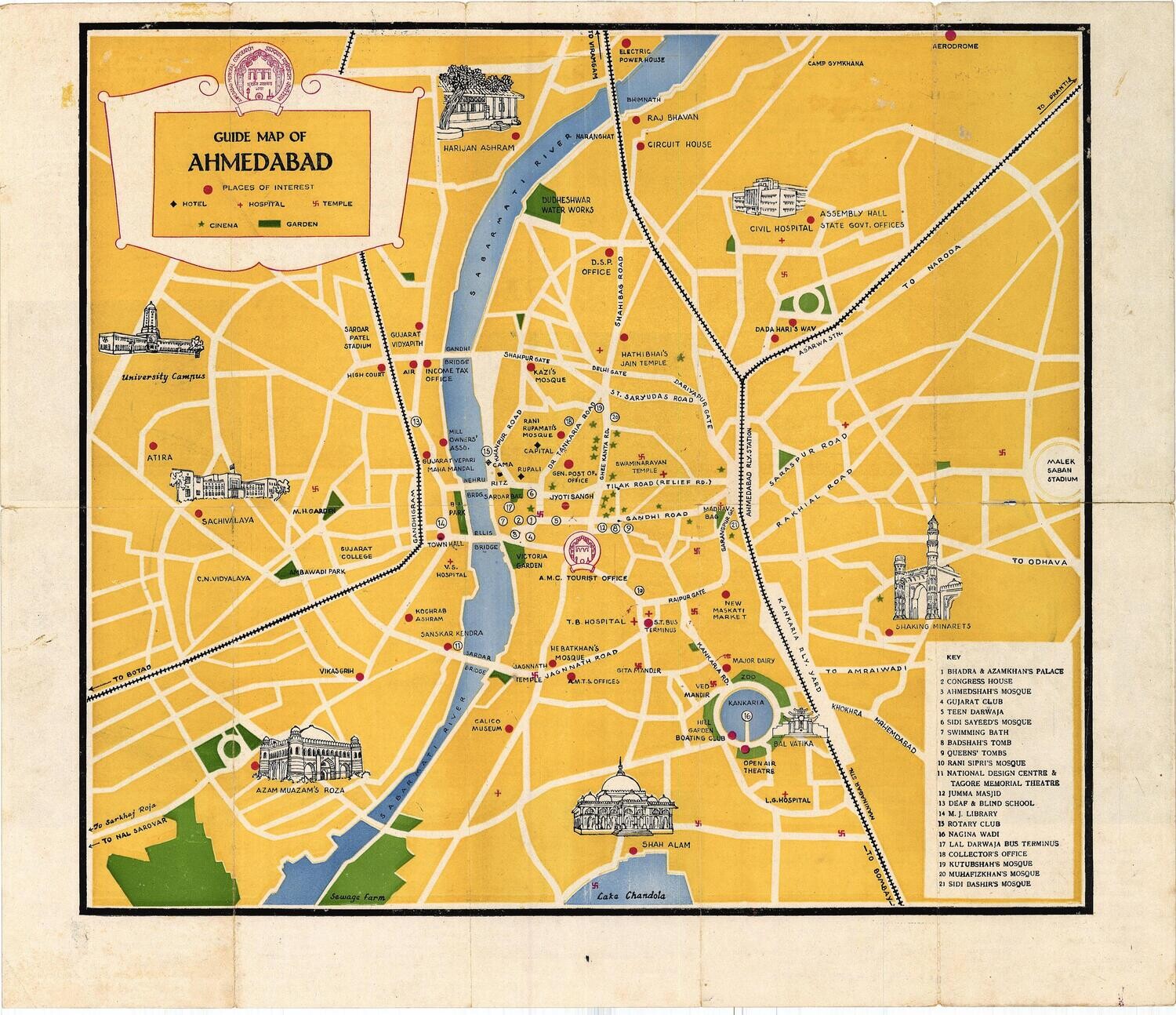 1972 Guide Map of Ahmedabad