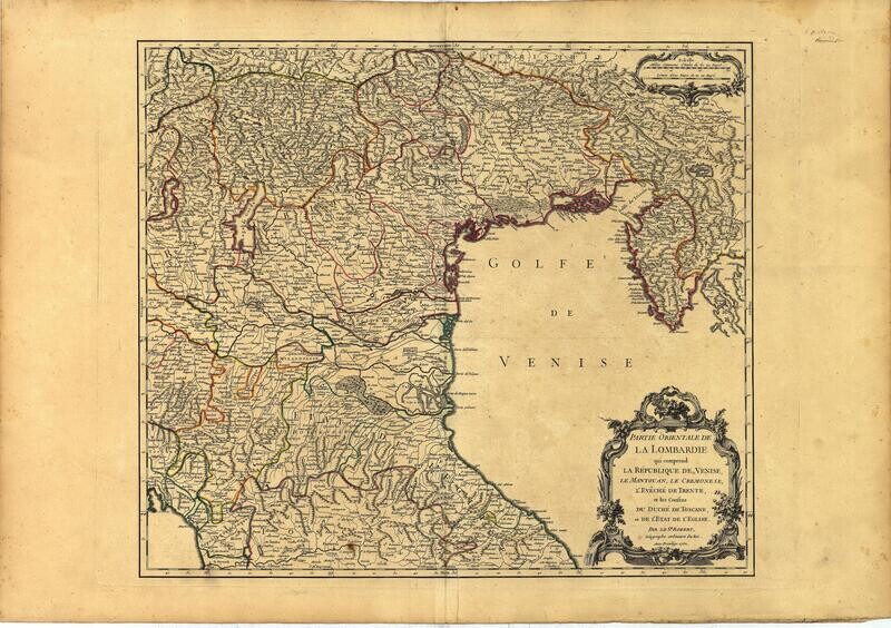 1750 La Lombardie-Gulf of Venice by deVaugondy  ie: Lombardy Italy