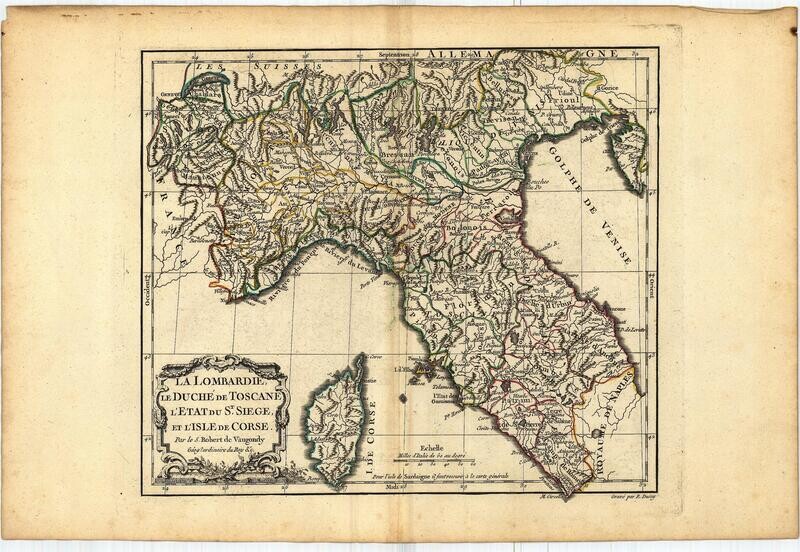 1755 Tuscany, Lombardie St Seige, Corsica by DeVaugondy