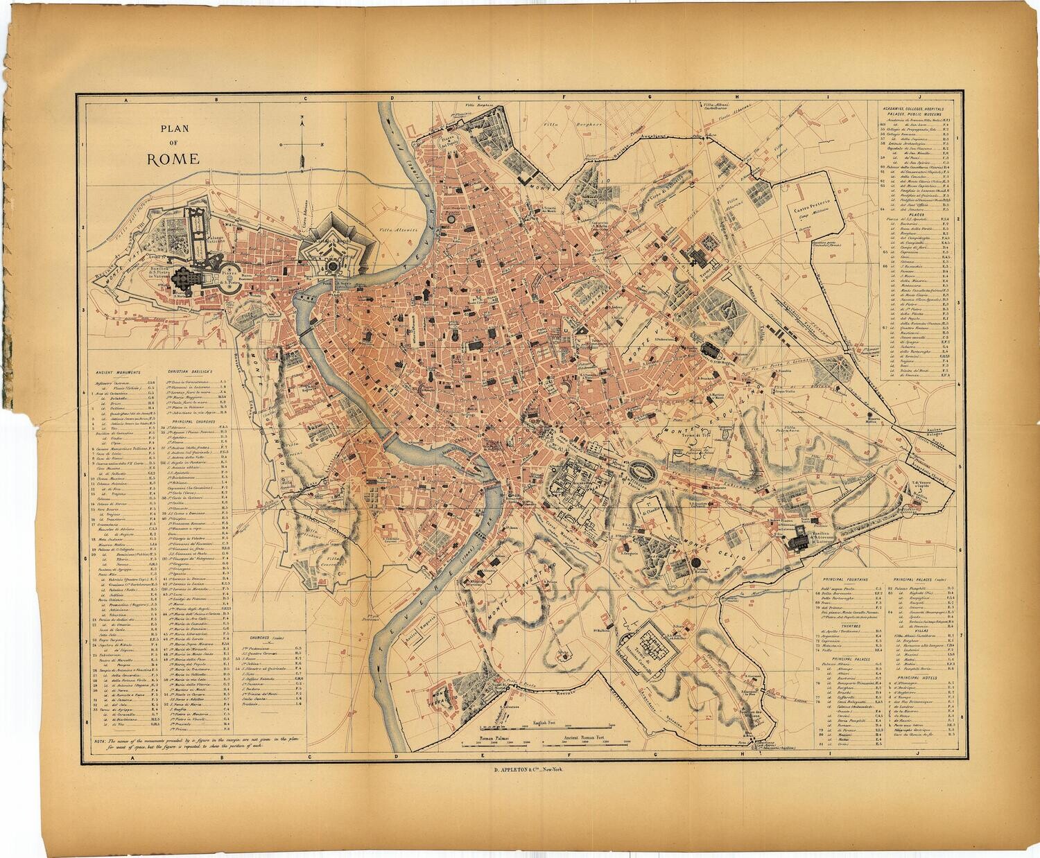 1872 Plan of Rome Italy by Appleton