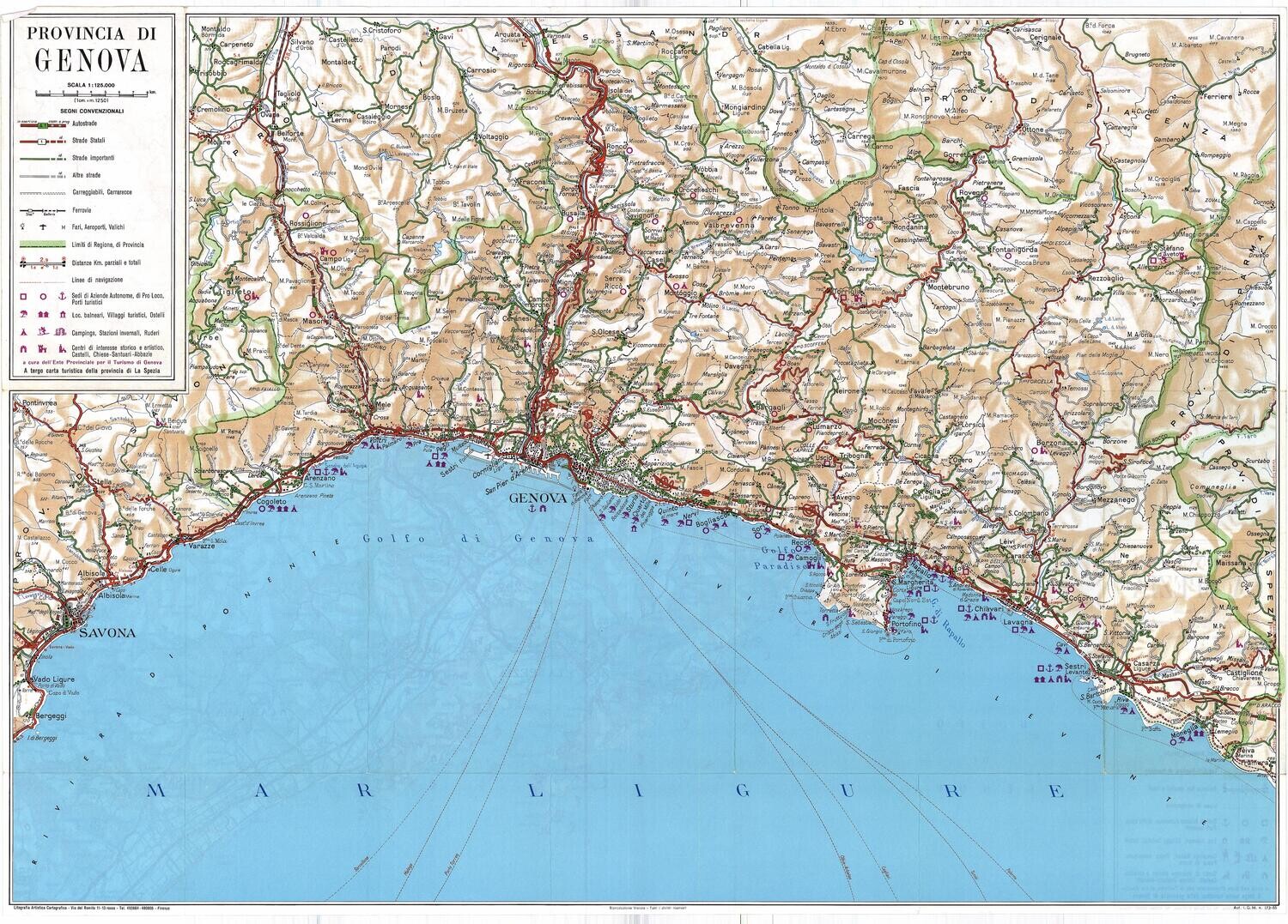 1955 Map of the Gulf of Genoa Italy