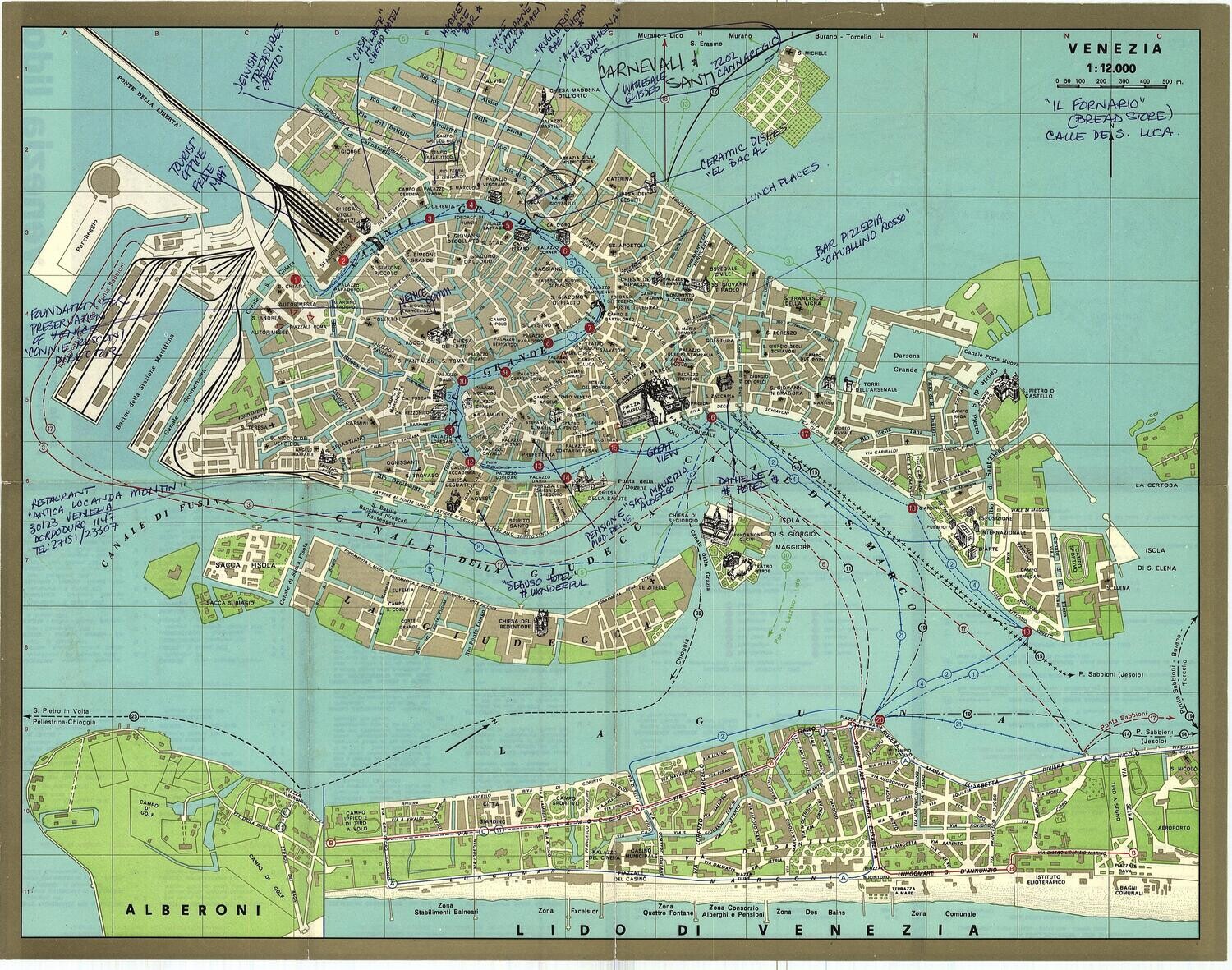 1958 Folding Map of Venice , Italy