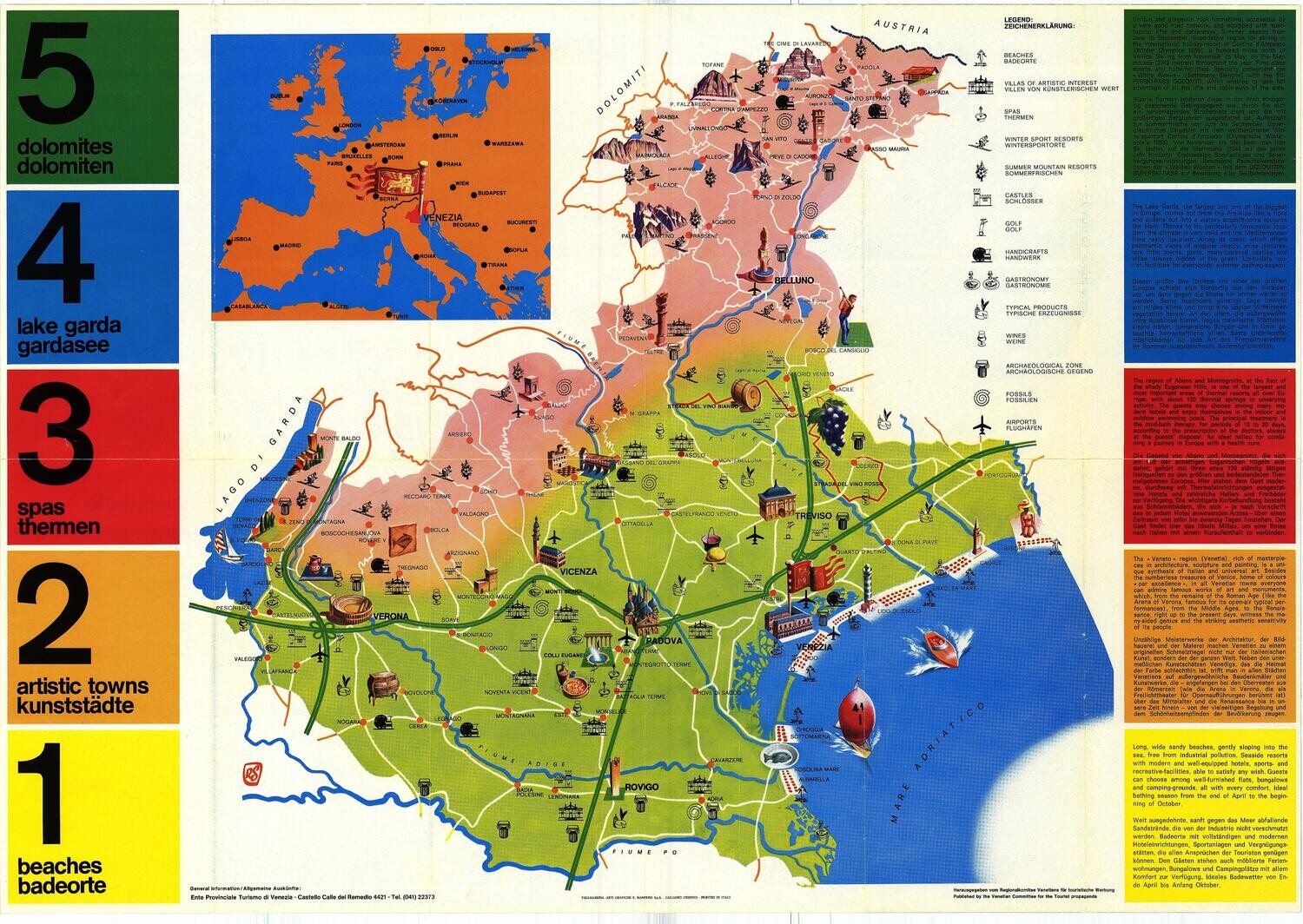 1965 Map of State of Venice, Italy
