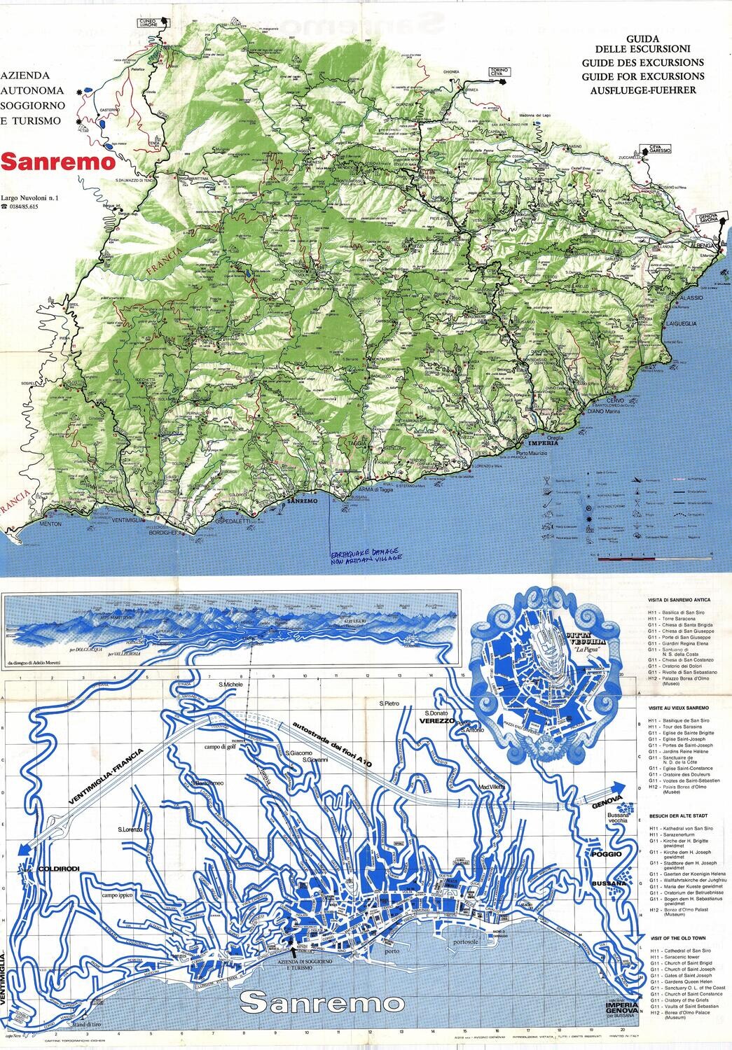 1985 Excursion Map of Sanremo Italy