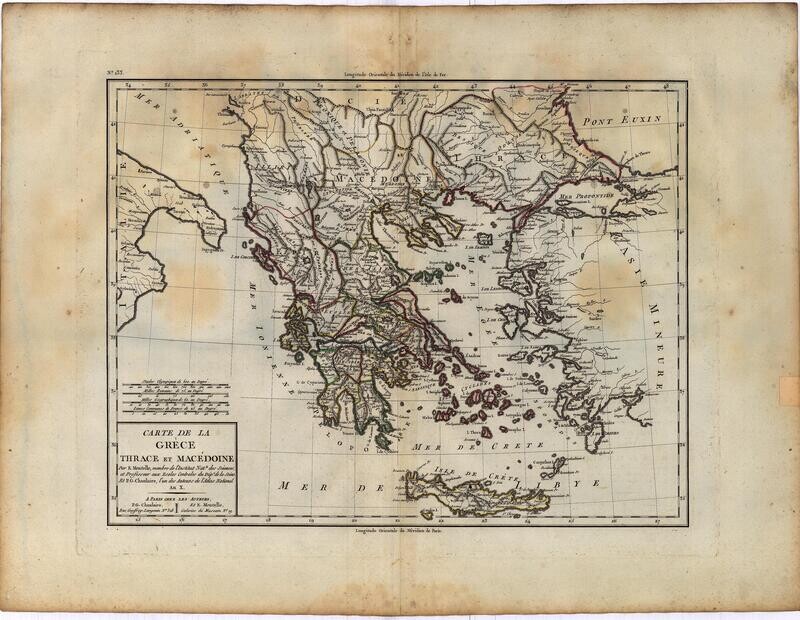 1807 Map of Greece, Thrace &amp; Macedonia by Mentelle/Chanlaire w/OHC