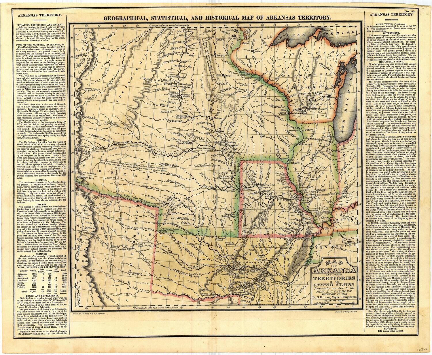 1822 Map of Arkansas Terr. by Calhoun 