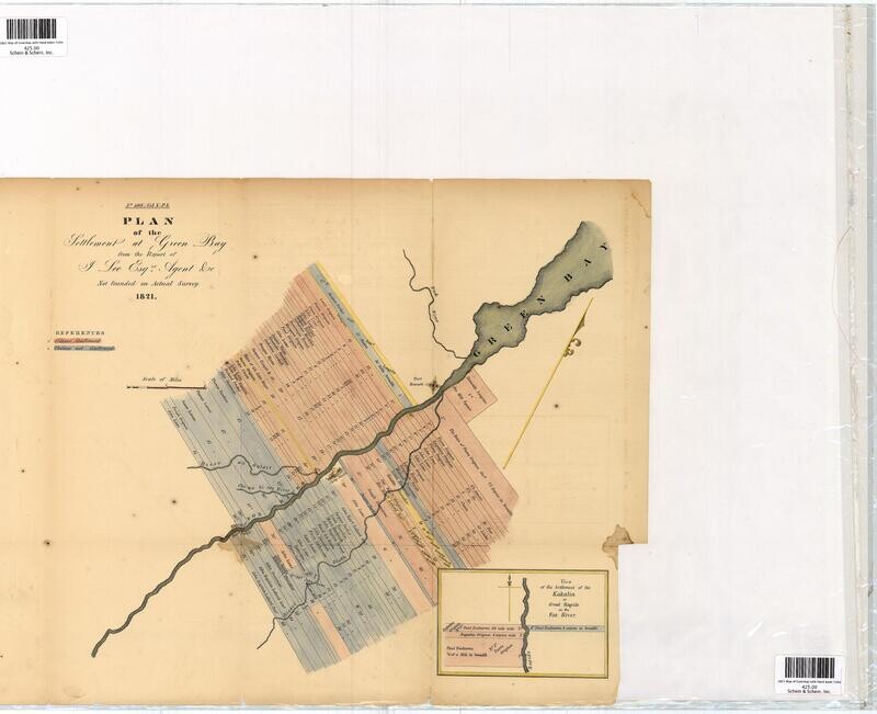 1821 Land Grant Map of Greenbay, Wis. with Hand water Color