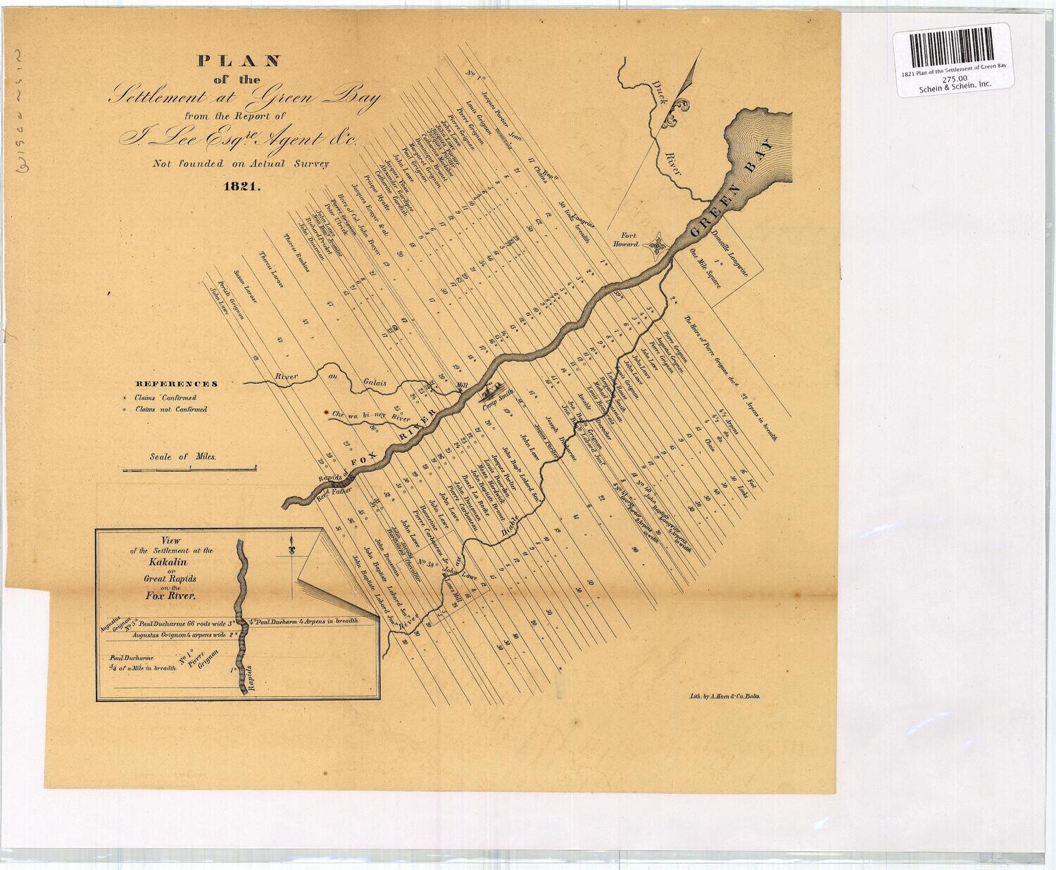 1821 Land Grant Map of Green Bay, Wisconsin