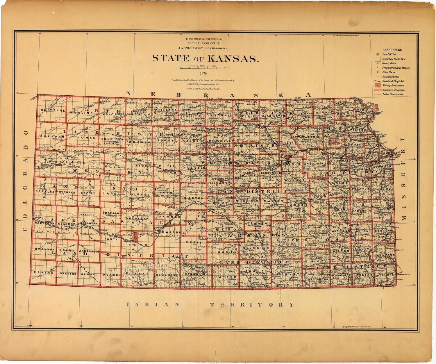 1879 Map of the State of Kansas by the GLO