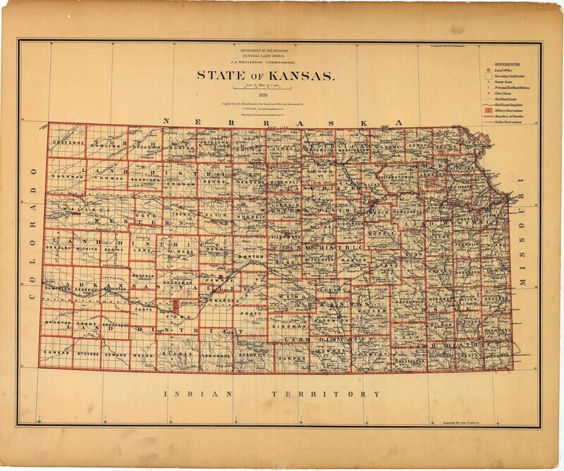 1879 Map of the State of Kansas by the GLO