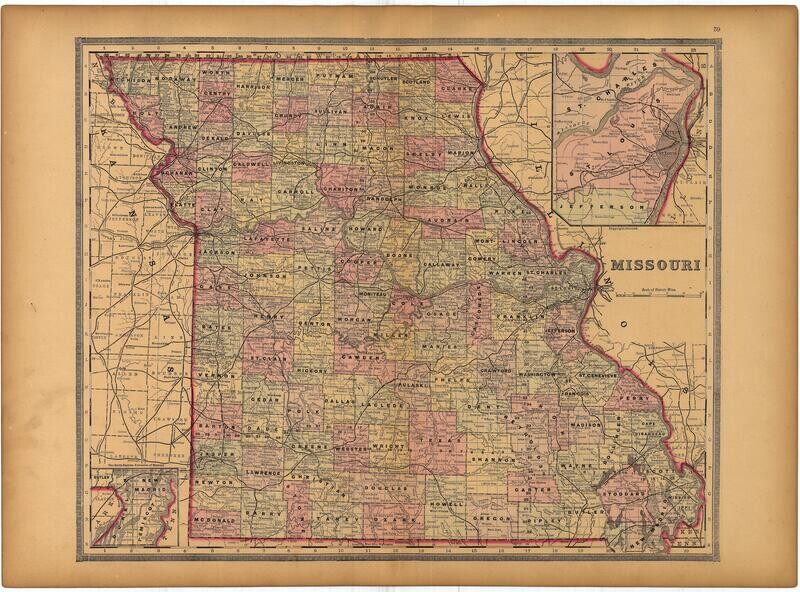 1886 Map of Missouri by Bradley's