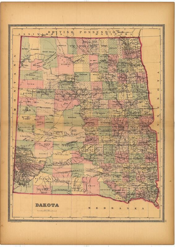 1886 Map of Dakota by Bradley's