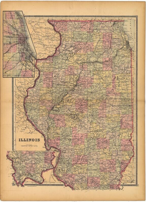1886 Map of  Illinois by Bradley's