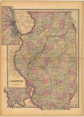 1886 Map of Illinois by Bradley&#39;s