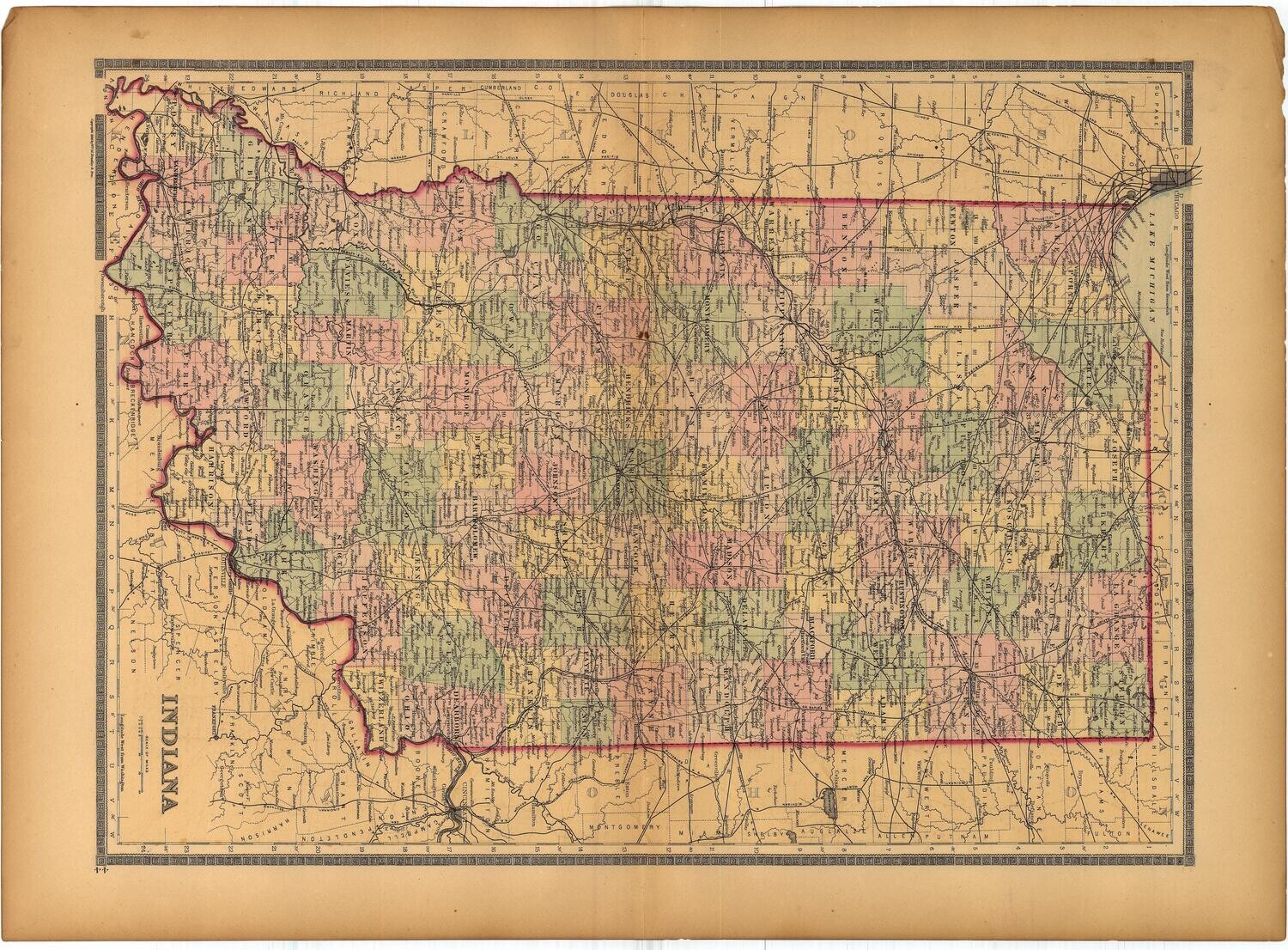 1886 Map of Indiana by Bradley&#39;s