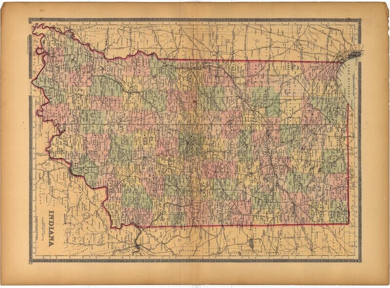 1886 Map of  Indiana by Bradley's