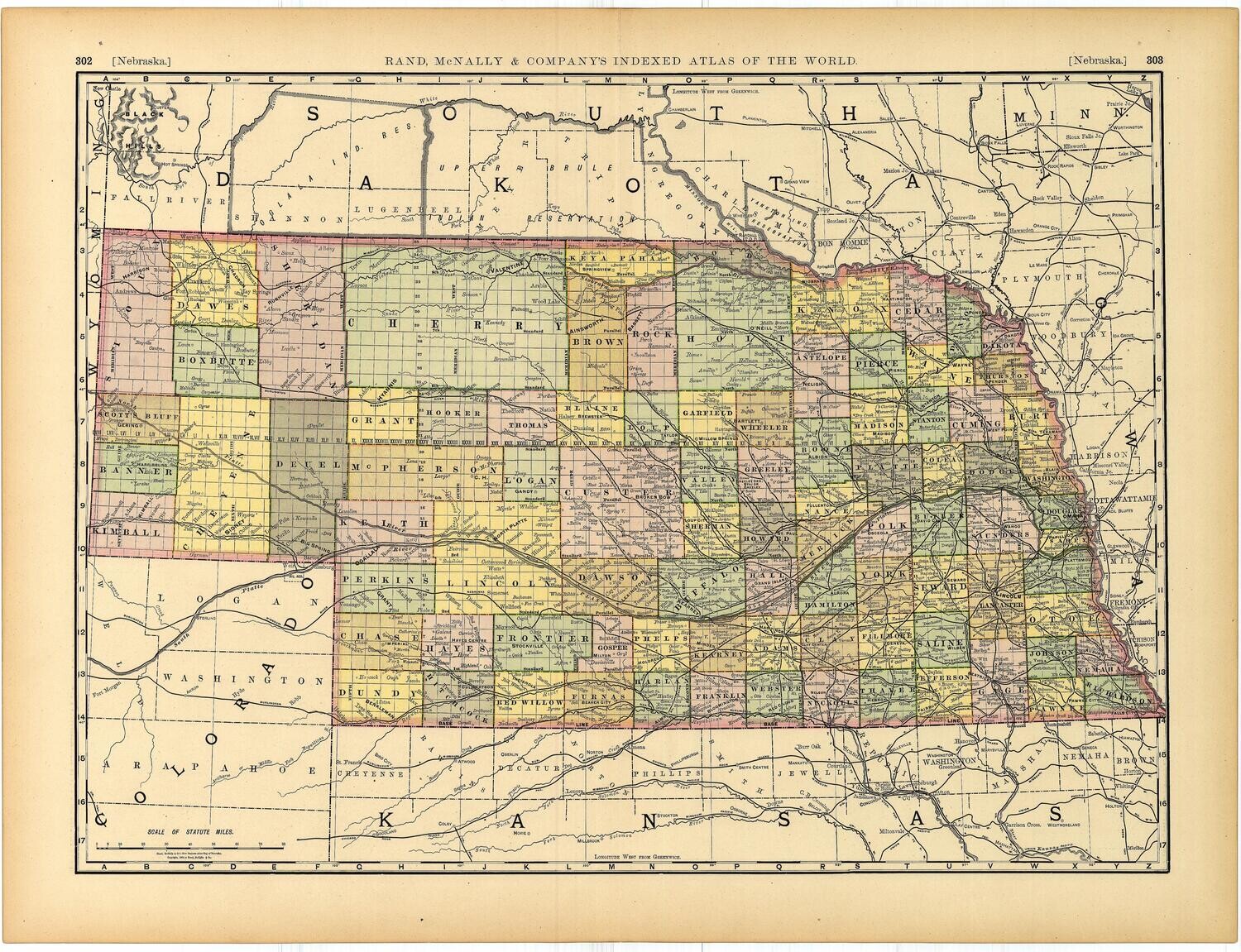 1889 Nebraska - Rand McNally