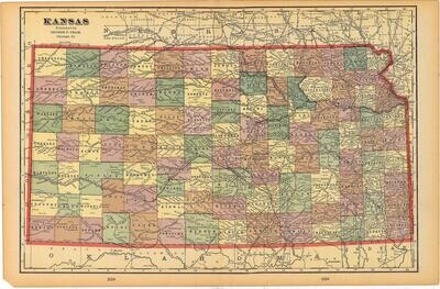 1903 Map of Kansas by Geo.Cram in Color Lithography