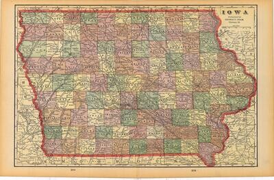 1903 Map of Iowa by Geo.Cram in Color Lithography