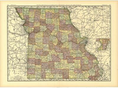 1892 Map of Missouri by Rand McNally in Color Lithography