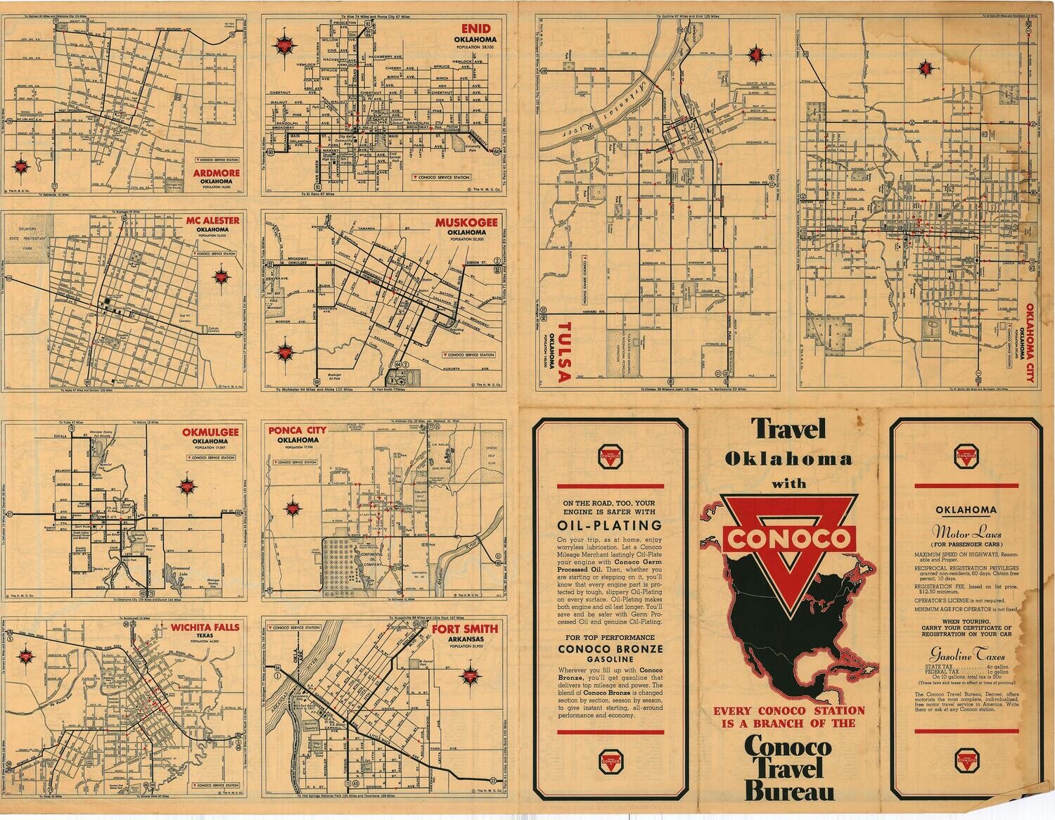 1936 Conoco Road Map of Oklahoma