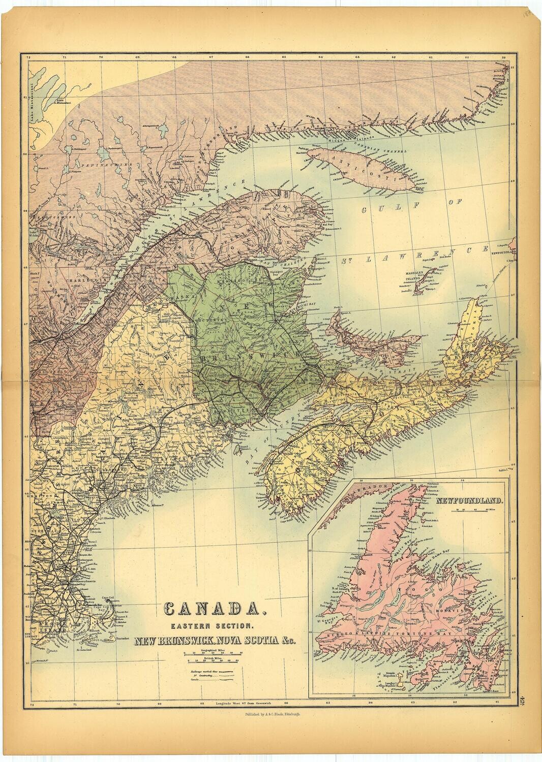 1879 Canada Eastern Section by  A. &amp; C. Black in Chromolithography