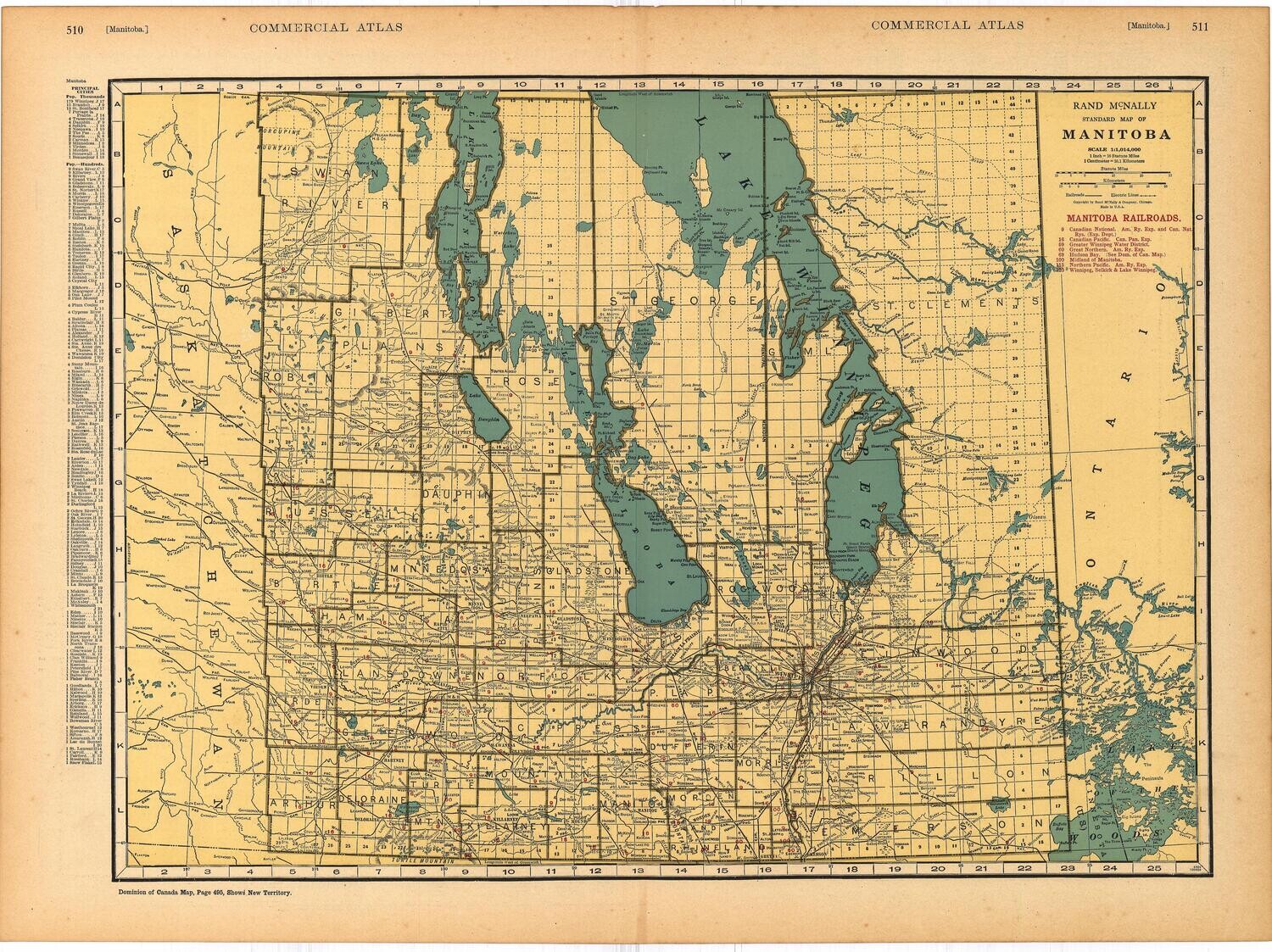 1924 Railroad Map of Manitoba, Canada by Rand McNally