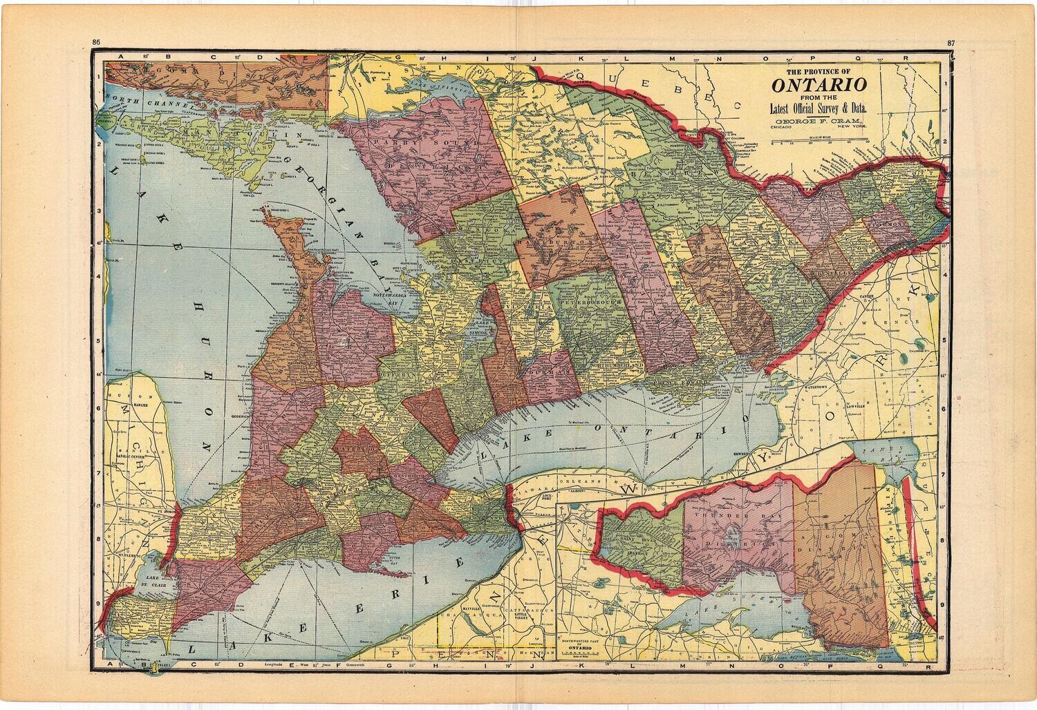 1908 Map of Ohio by Geo.Cram in Color Lithography